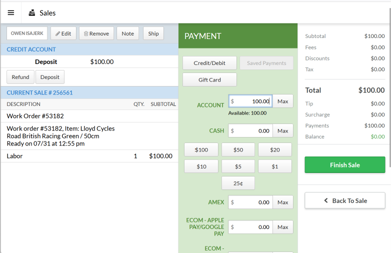 Payment workflow with deposit and alternative payment methods